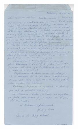 Carta aérea enviada a Adelina desde Falkenberg, Suecia. Firmada por Mirta y Heber. 1984