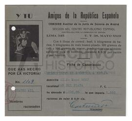 Comprobante amigos de la República Española, Comisión Auxiliar de la Junta de Socorro de Madrid. ...