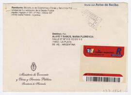 Sobre enviado a Alaye y Ramos, María Florencia Rte. Ministerio de Economía y Obras y Servicios Pú...