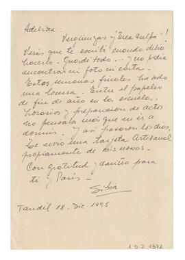 Correspondencia recibida por Adelina, firmada por Silvia. Tandil. 1995
