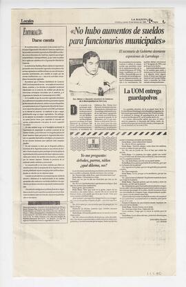 Recorte del diario La razón de Chivilcoy con una nota escrita por Licia Ofelia 1996