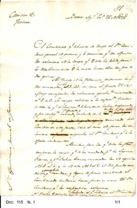 Borrador dirigido al Comisario General de Guerra notificándose del envío de una relación de carga...