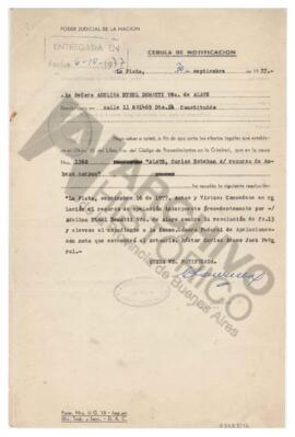 Cédula de notificación, conceden recurso de apelación al recurso de Habeas Corpus. Poder Judicial...