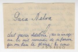 Nota de agradecimiento dirigida a Adelina, firmada Nelva