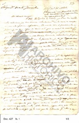 Borrador dirigido por Rosas a Vicente González informándole la designación del teniente coronel M...