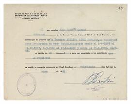 Certificación de servicios como preceptora Coronel Brandsen, 1969
