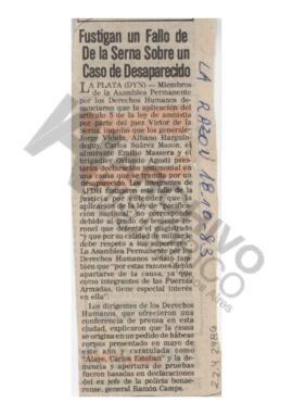 “Fustigan un fallo de De la Serna sobre un caso de desaparecido”, La Razón, 1983