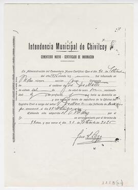 Certificado de defunción del hermano de Adelina 1926