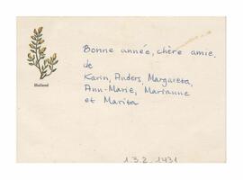 Sobre y tarjeta enviados a Adelina desde Falkenberg, Suecia. Rte: Marita Bengsson