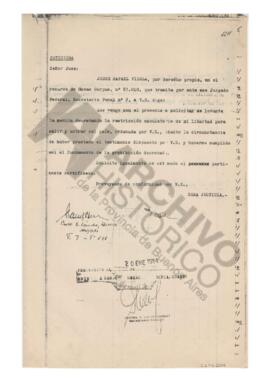 Petición de Videla de levantar la restricción a su libertad ambulatoria para entrar y salir del p...