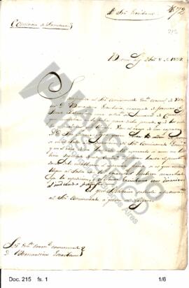 Escrito enviado por Rosas a Bernardino Escribano mediante el cual se le comunica el número de car...