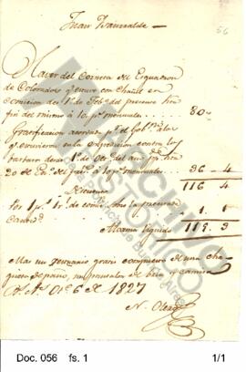 Haber del corneta del Escuadrón de Colorados Juan Isarrualde. 1827