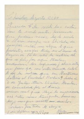 Carta enviada a Adelina desde Chivilcoy. Firmada, Nena. 1979
