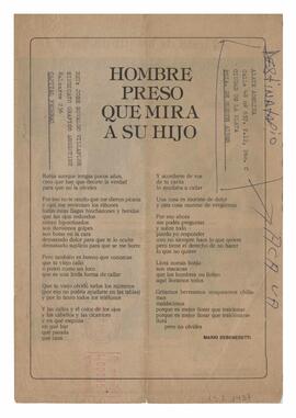 Poesía “Hombre preso que mira a su hijo” enviada a Adelina. Rte: José Osvaldo Villaflor. Sindicat...