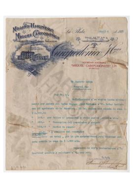 Aviso de deuda al señor Noguez de $2000, emitido por la Sociedad Anónima  “Miguel Campodónico”, M...