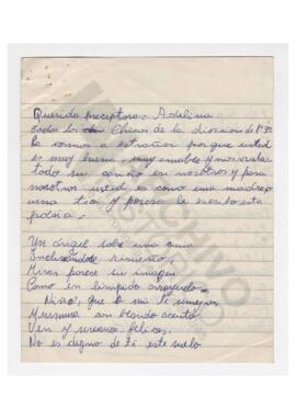 Trabajo escrito por alumno sobre la preceptora Adelina Dematti.