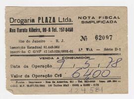 Nota al fiscal simplificada Droguería de Río de Janeiro. 1978