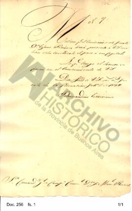 Copia de una nota remitida por Escribano a Rosas anunciando la  autorización al comisario Eugenio...